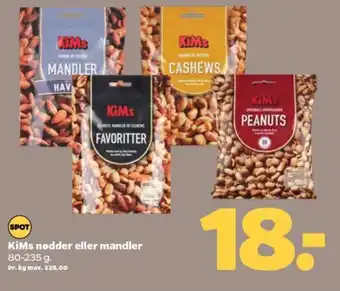 Netto KiMs nodder eller mandler 80-235 g. tilbud