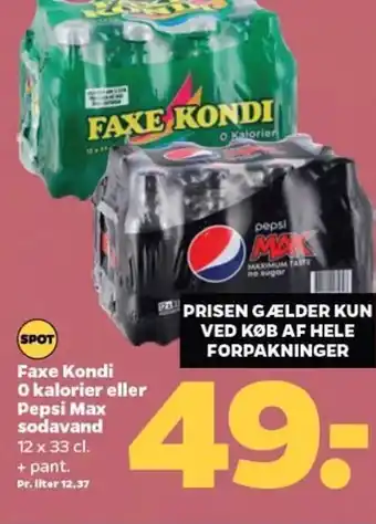 Netto Faxe Kondi 0 kalorier eller Pepsi Max sodavand 12 x 33 cl. + pant. tilbud