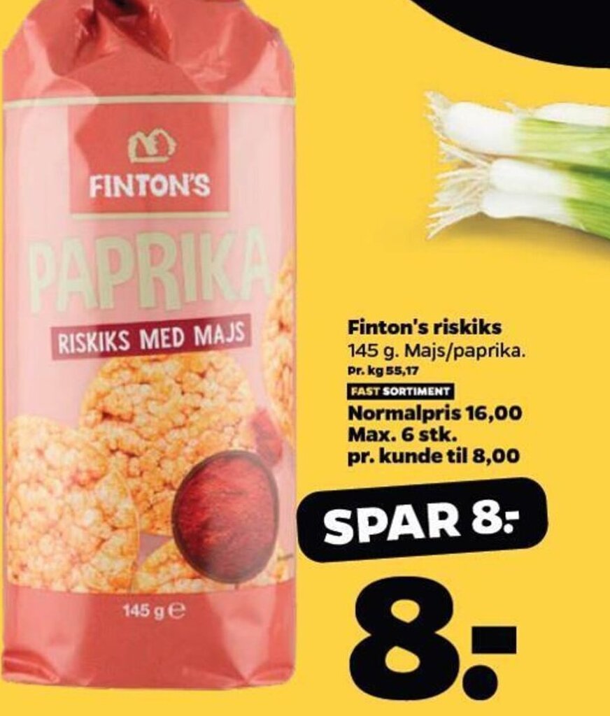 Finton's riskiks 145 g. Majs/paprika. tilbud hos Netto