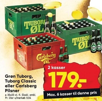 Bilka Grøn tuborg, tuborg classic eller carlsberg pilsner tilbud
