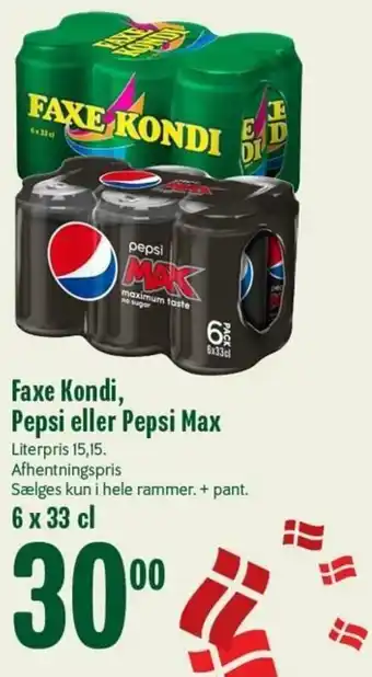 Min Købmand Faxe Kondi, Pepsi Eller Pepsi Max 6x33 cl tilbud