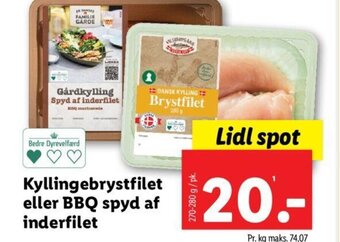 Lidl Kyllingebrystfilet eller BBQ spyd af inderfilet tilbud