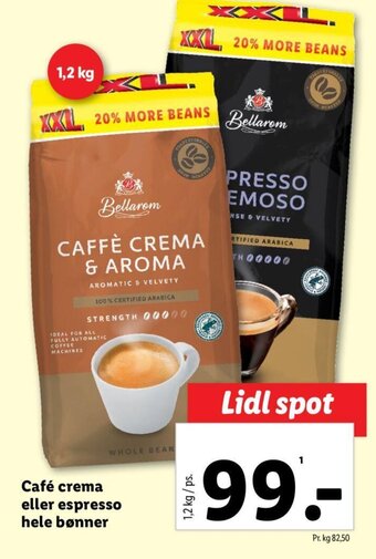 Lidl Café crema eller espresso hele bønner tilbud