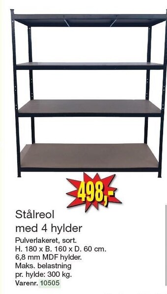 Harald Nyborg Stålreol med 4 hylder tilbud
