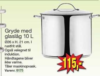 Harald Nyborg Gryde med glaslåg 10 l tilbud