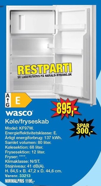 Harald Nyborg Wasco køle/fryseskab tilbud