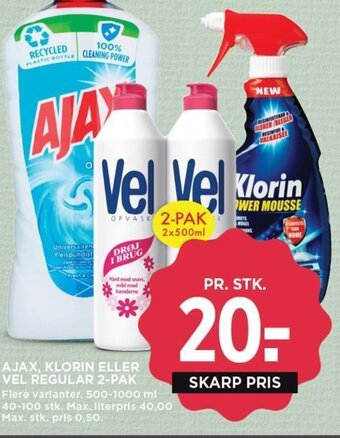 MENY AJAX, KLORIN ELLER VEL REGULAR 2-PAK tilbud