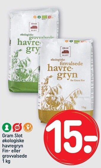 REMA 1000 Gram slot økologiske havregryn fin- eller grovvalsede tilbud