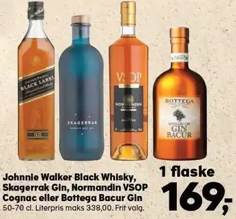 Kvickly Johnnie walker black whisky, skagerrak gin, normandin vsop cognac eller bottega bacur gin tilbud