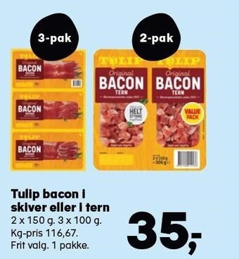 Kvickly Tulip bacon i skiver eller i tern tilbud