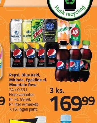 Fleggaard Pepsi, blue keld, mirinda, egekilde el. mountain dew - 3 ks. tilbud
