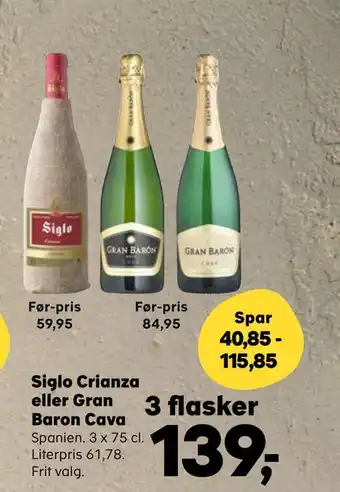 Kvickly Siglo crianza eller gran baron cava tilbud