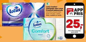 SuperBrugsen Lotus comfort toiletpapir eller lotus premium køkkenrulle tilbud