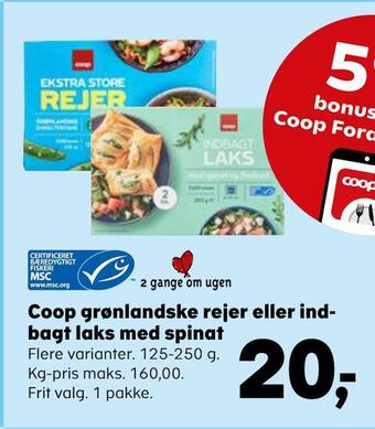 SuperBrugsen Coop grønlandske rejer eller ind bagt laks med spinat tilbud