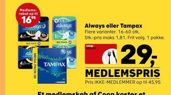 SuperBrugsen Always eller tampax tilbud