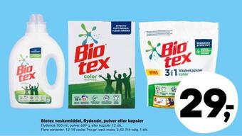 SuperBrugsen Biotex vaskemiddel, flydende, pulver eller kapsler tilbud