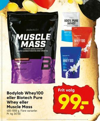 Bilka Bodylab whey100 eller biotech pure whey eller muscle mass tilbud