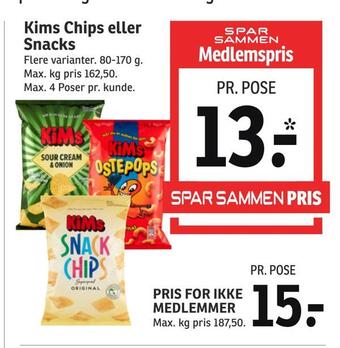 SPAR Kims chips eller snacks tilbud