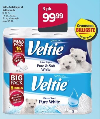 Fleggaard Veltie toiletpapir el. køkkenrulle - 3 pk. tilbud
