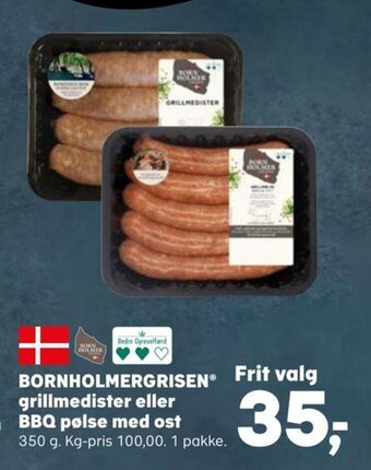 SuperBrugsen BORNHOLMERGRISEN grillmedister eller BBQ pølse med ost tilbud
