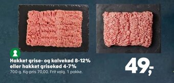 Hakket grise- og kalvekød 8-12% eller hakket grisekød 4-7%
