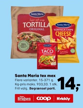 SuperBrugsen Santa Maria tex mex Flere varianter. 15-371 g. tilbud