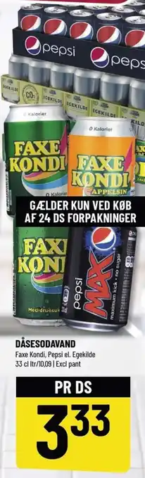 Løvbjerg DÅSESODAVAND Faxe Kondi, Pepsi el. Egekilde 33 cl tilbud