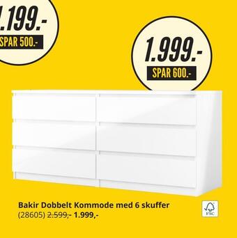My Home Bakir dobbelt kommode med 6 skuffer tilbud