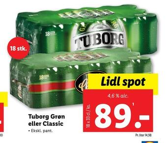 Lidl Tuborg grøn eller classic tilbud