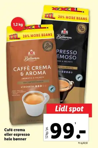 Lidl Café crema eller espresso hele bønner tilbud