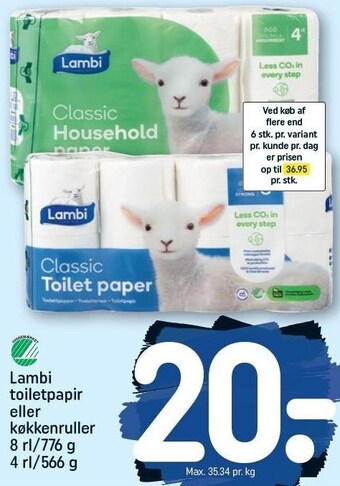 REMA 1000 Lambi toiletpapir eller køkkenruller tilbud
