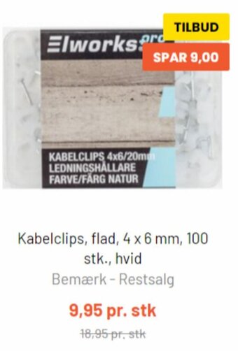 Kabelclips, flad, 4 x 6 mm, 100 stk., hvid