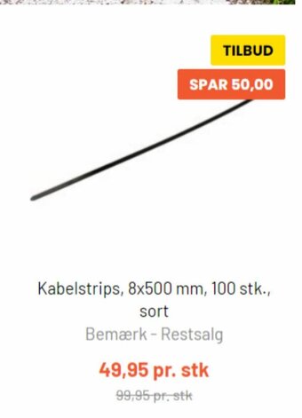 Kabelstrips, 8x500 mm, 100 stk., sort