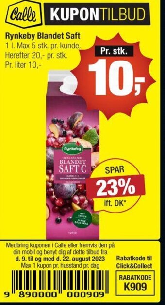 Calle Rynkeby Blandet Saft 1L tilbud