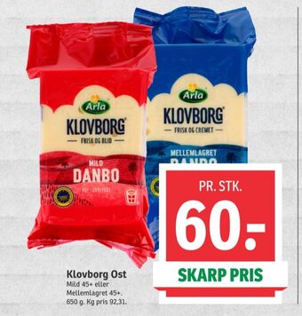 SPAR Klovborg skæreost danbo mild tilbud