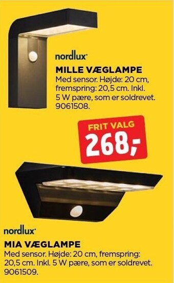 Nordlux mille væglampe eller mia væglampe