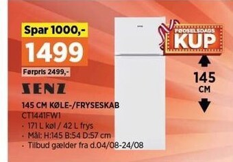 Power Senz 145 cm køle-/fryseskab tilbud