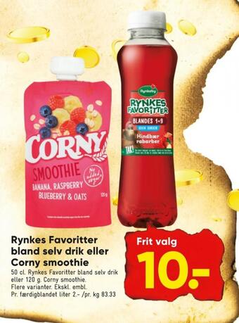 Rynkes favoritter konc. frugtsaft hindbær rabarber