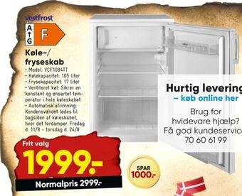 Bilka Vestfrost køle/fryseskab tilbud