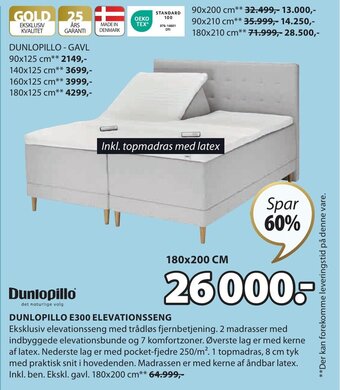 JYSK DUNLOPILLO E300 ELEVATIONSSENG tilbud