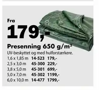 Presenning 650 g/m 2