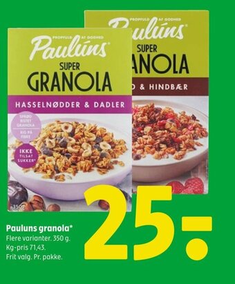Coop 365 Pauluns granola* Flere varianter. 350 g. tilbud