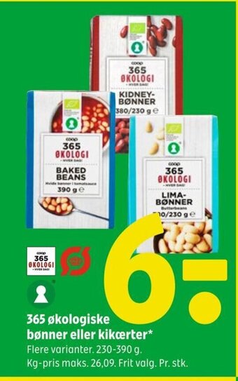 Coop 365 365 økologiske bønner eller kikærter tilbud