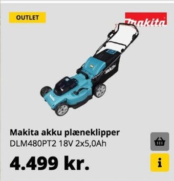 10-4 Byggecenter Makita akku plæneklipper DLM480PT2 18V 2x5,0Ah tilbud