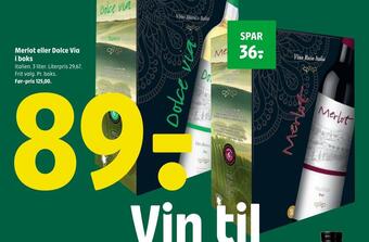 Coop 365 Merlot eller dolce via i boks tilbud