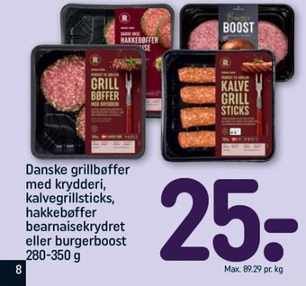 REMA 1000 Danske grillbøffer med krydderi, kalvegrillsticks, hakkebøffer bearnaisekrydret eller burgerboost 280-350 g tilbud