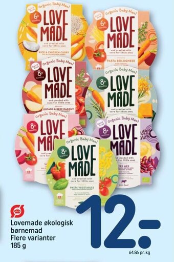 Lovemade økologisk børnemad Flere varianter 185 g