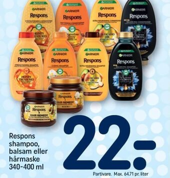 REMA 1000 Respons shampoo, balsam eller hårmaske 340-400 ml tilbud