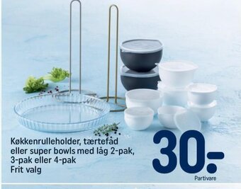 Køkkenrulleholder, tærtefad eller super bowls med låg 2-pak, 3-pak eller 4-pak Frit valg