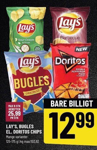 Løvbjerg LAY'S, BUGLES EL. DORITOS CHIPS tilbud